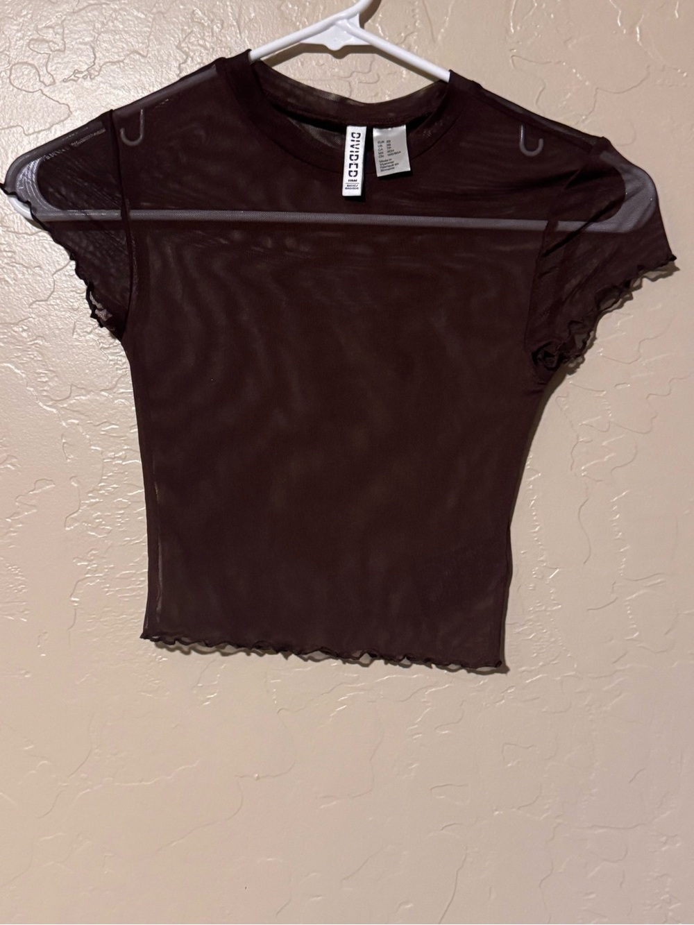 Divided by H&M Brown Sheer Mesh Short Sleeve Top